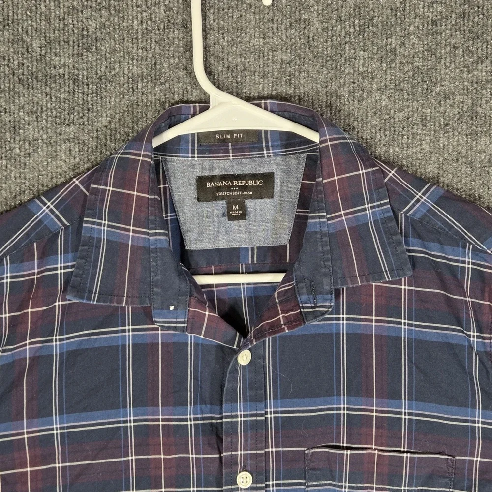 Banana Republic Stretch Soft-Wash Shirt Men's Medium Slim Fit Plaid Button Down